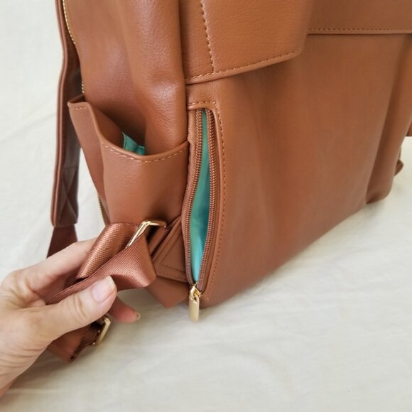 NWT! Midsize Brown Faux Leather Backpack Baby Bag Tote w/Luggage Strap & Tassels main image 4